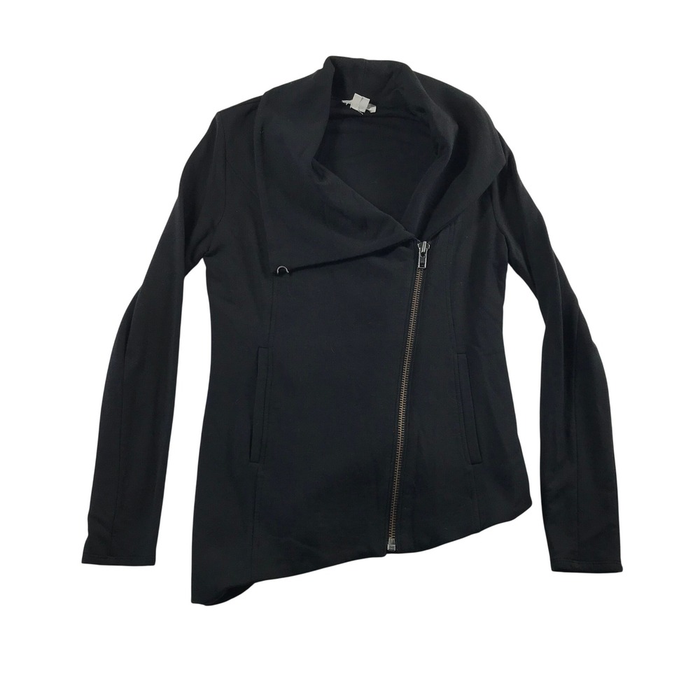 Helmut Lang Black Asymmetric Zip Cowl Neck Jacket Size P Rayon Spandex Moto Edgy